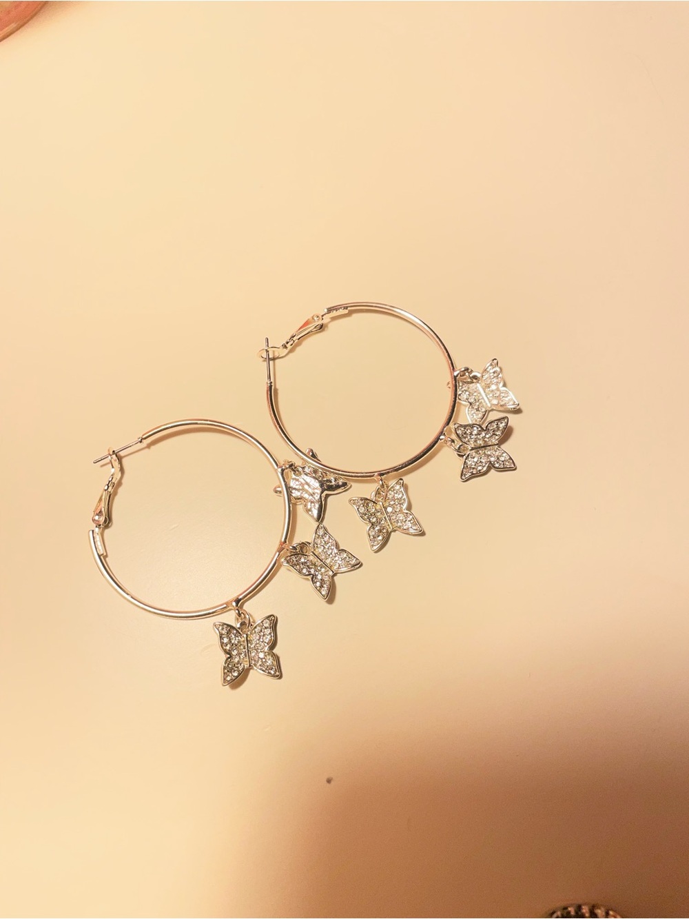Crystal Butterfly Hoop Earrings in Silver